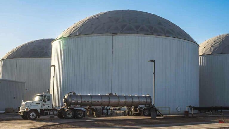 Suburban RNG anaerobic digester facility in Stanfield, AZ with transport truck